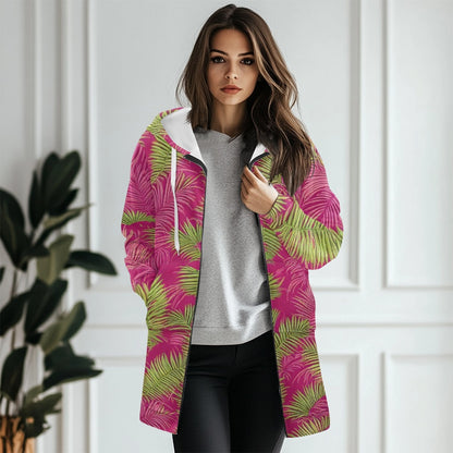 Women's mid-length hooded sweatshirt cardigan