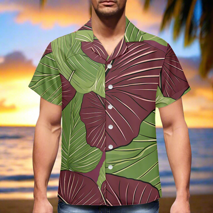 Kalo on Maroon Hawaiian Shirt: A Harmonious Fusion of Tradition and Modern Elegance