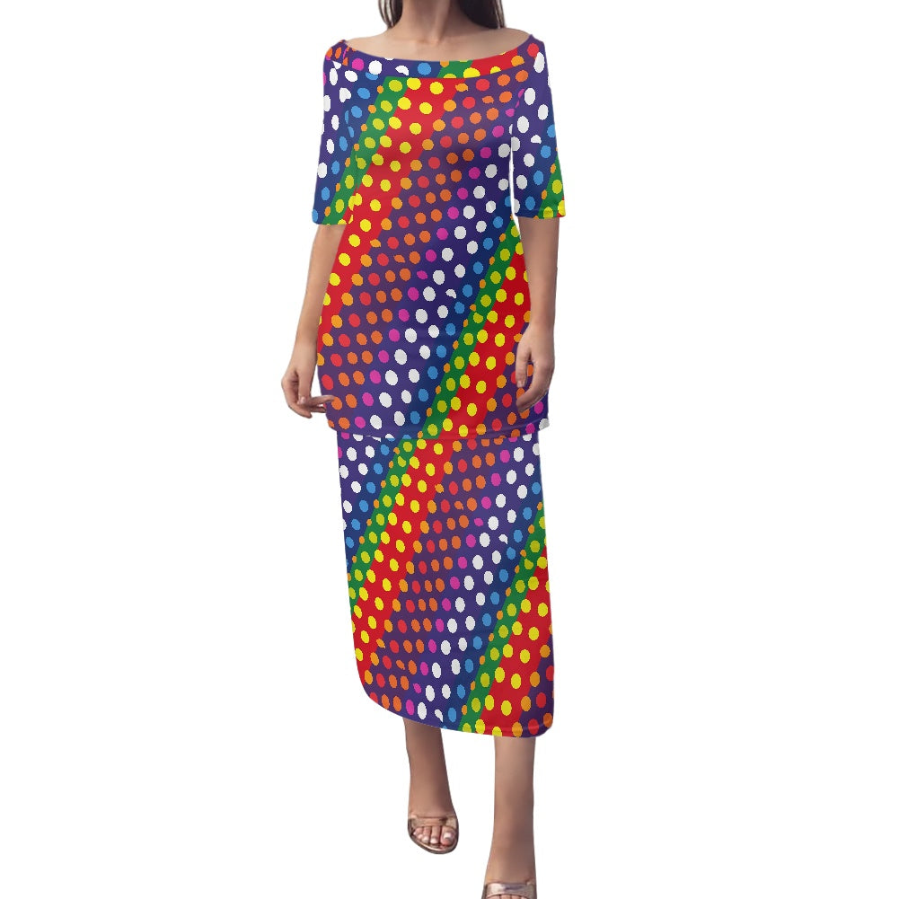 LGBTQ-Friendly Rainbow Polka Dot 
Guinea Style Maxi Dress Set by Luxtrini