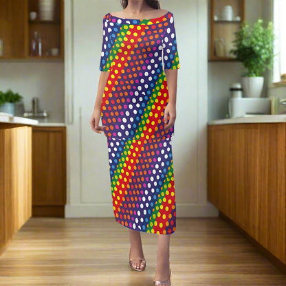 LGBTQ-Friendly Rainbow Polka Dot 
Guinea Style Maxi Dress Set by Luxtrini