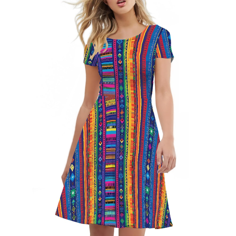 Women Scoop Neck Short Sleeve Ruffle Dress