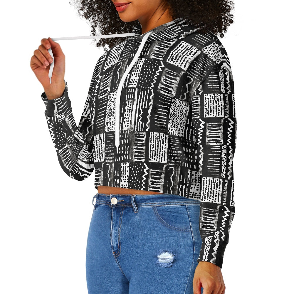 Women's midriff-baring sweatshirt - Ethnic Mudcloth