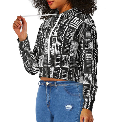 Women's midriff-baring sweatshirt - Ethnic Mudcloth