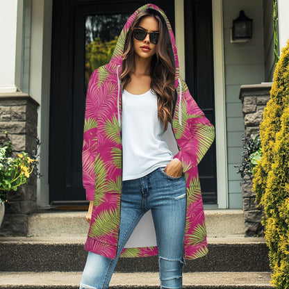 Women's mid-length hooded sweatshirt cardigan