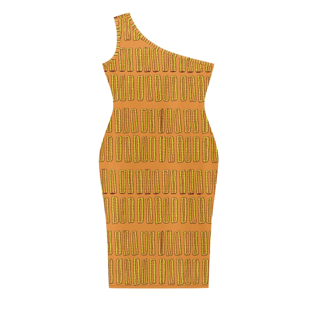 Discover Elegance: Luxtrini's One-Shoulder Slim Dress - Mudcloth white