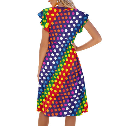 Women's V-neck pocket waist patchwork dress