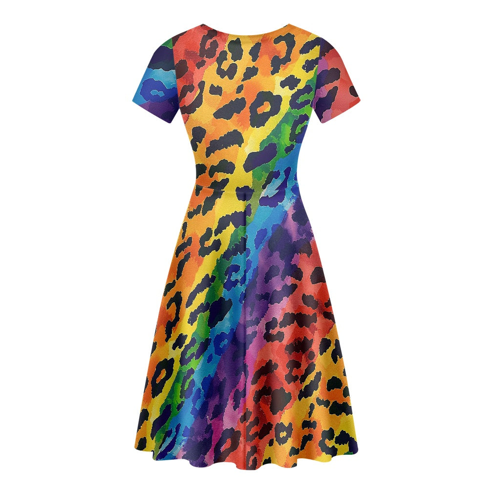 Women Scoop Neck Short Sleeve Ruffle Dress