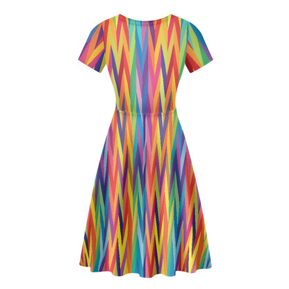 Chevron Rainbow LGBTQ Women Scoop Neck Short Sleeve Ruffle Dress