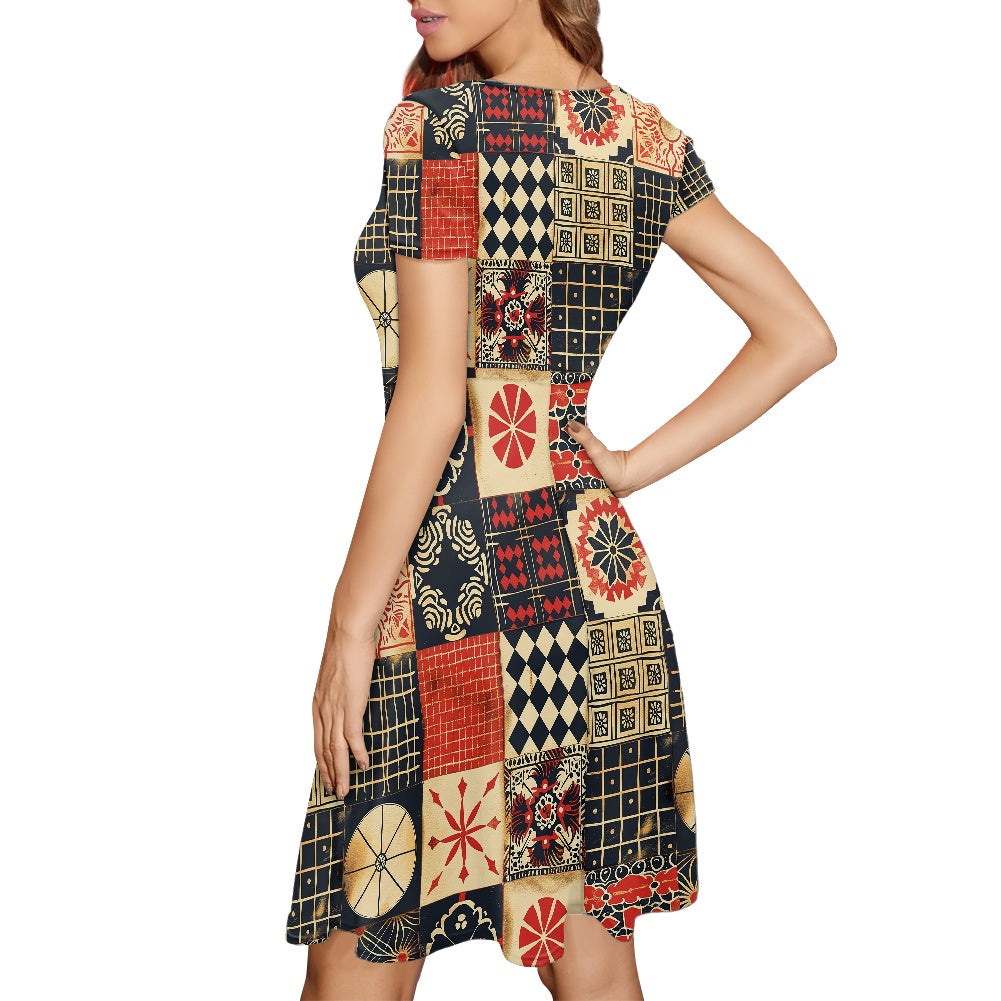 Women Scoop Neck Short Sleeve Ruffle Dress