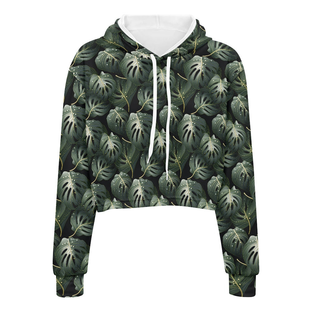 Women's midriff-baring sweatshirt - Green Tropical white