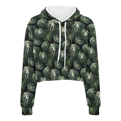Women's midriff-baring sweatshirt - Green Tropical white