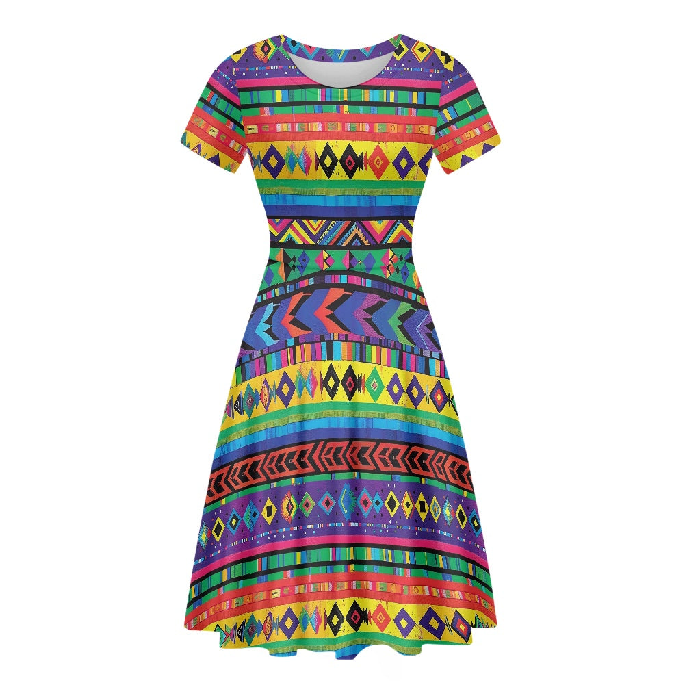 Women Scoop Neck Short Sleeve Ruffle Dress white