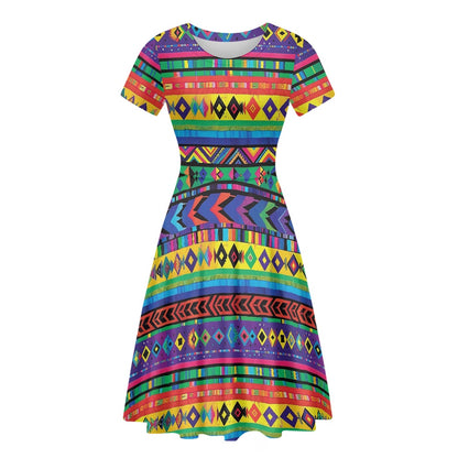 Women Scoop Neck Short Sleeve Ruffle Dress white