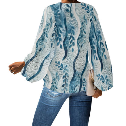 V-Neck Chiffon Puff Sleeve Blouse by Luxtrini