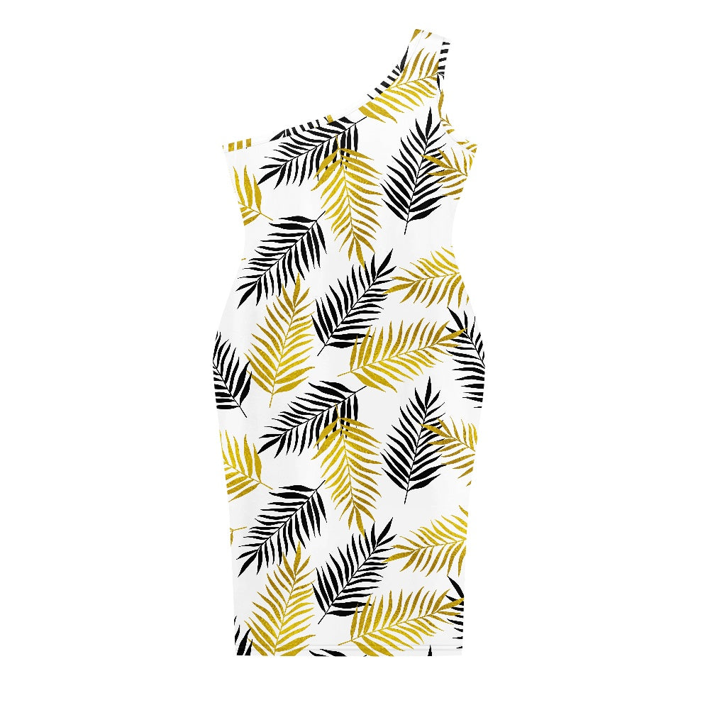 Discover Elegance: Luxtrini's One-Shoulder Slim Dress - Palm Fronds