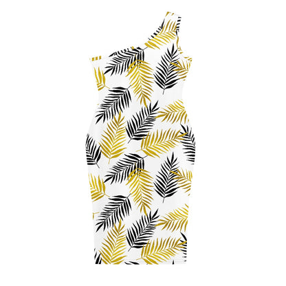 Discover Elegance: Luxtrini's One-Shoulder Slim Dress - Palm Fronds