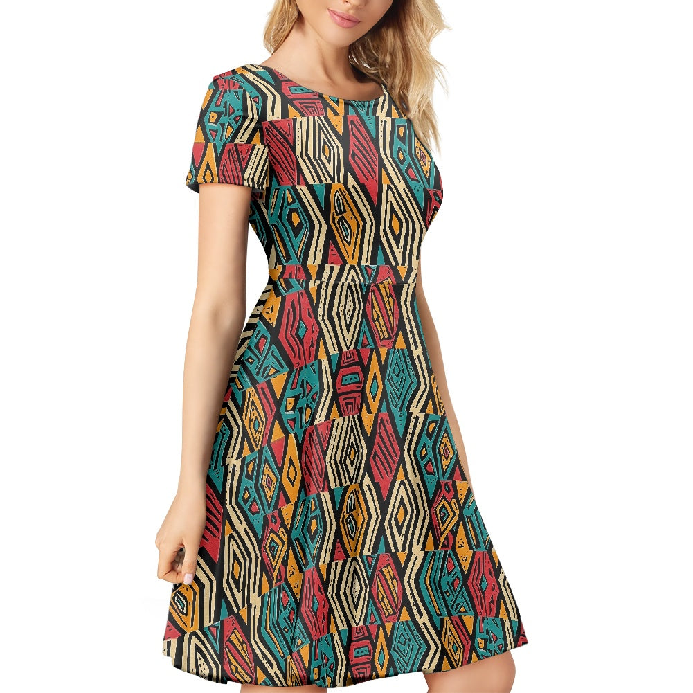 Women Scoop Neck Short Sleeve Ruffle Dress