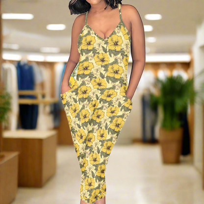 Yellow Hibiscus Rompers - Exclusive One-of-a-Kind Luxury Romper - Limited Edition, Ethically Made, and Stylishly Comfortable