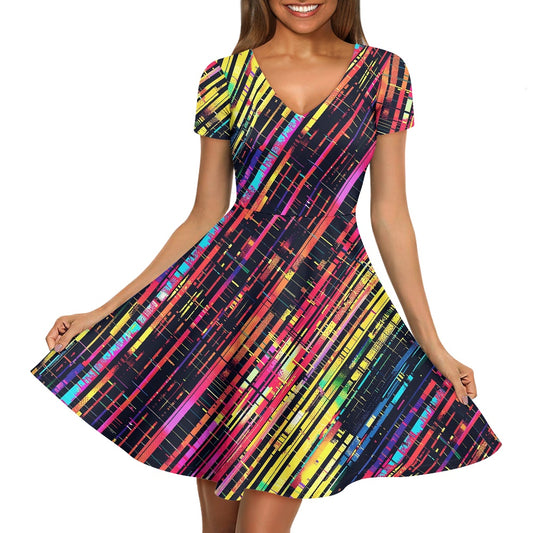 Women V-Neck Short Sleeve Ruffle Dress