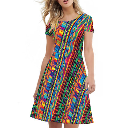 Women Scoop Neck Short Sleeve Ruffle Dress