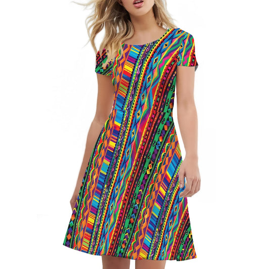 Women Scoop Neck Short Sleeve Ruffle Dress