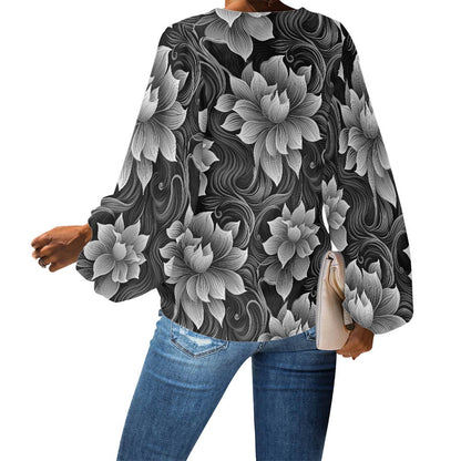 V-Neck Puff Sleeve Chiffon Blouse