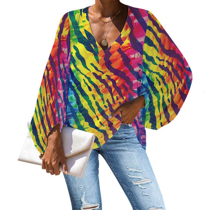 V-Neck Chiffon Puff Sleeve Blouse by Luxtrini 4XL