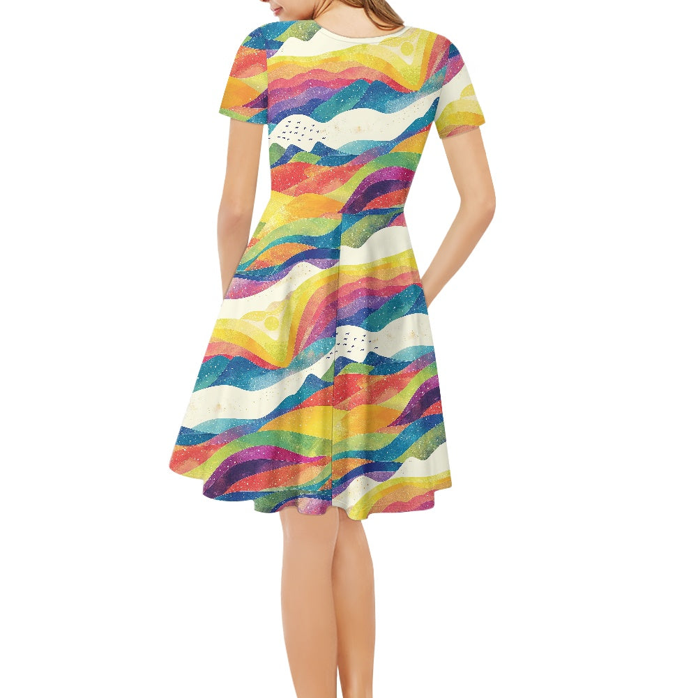 Women V-Neck Short Sleeve Ruffle Dress