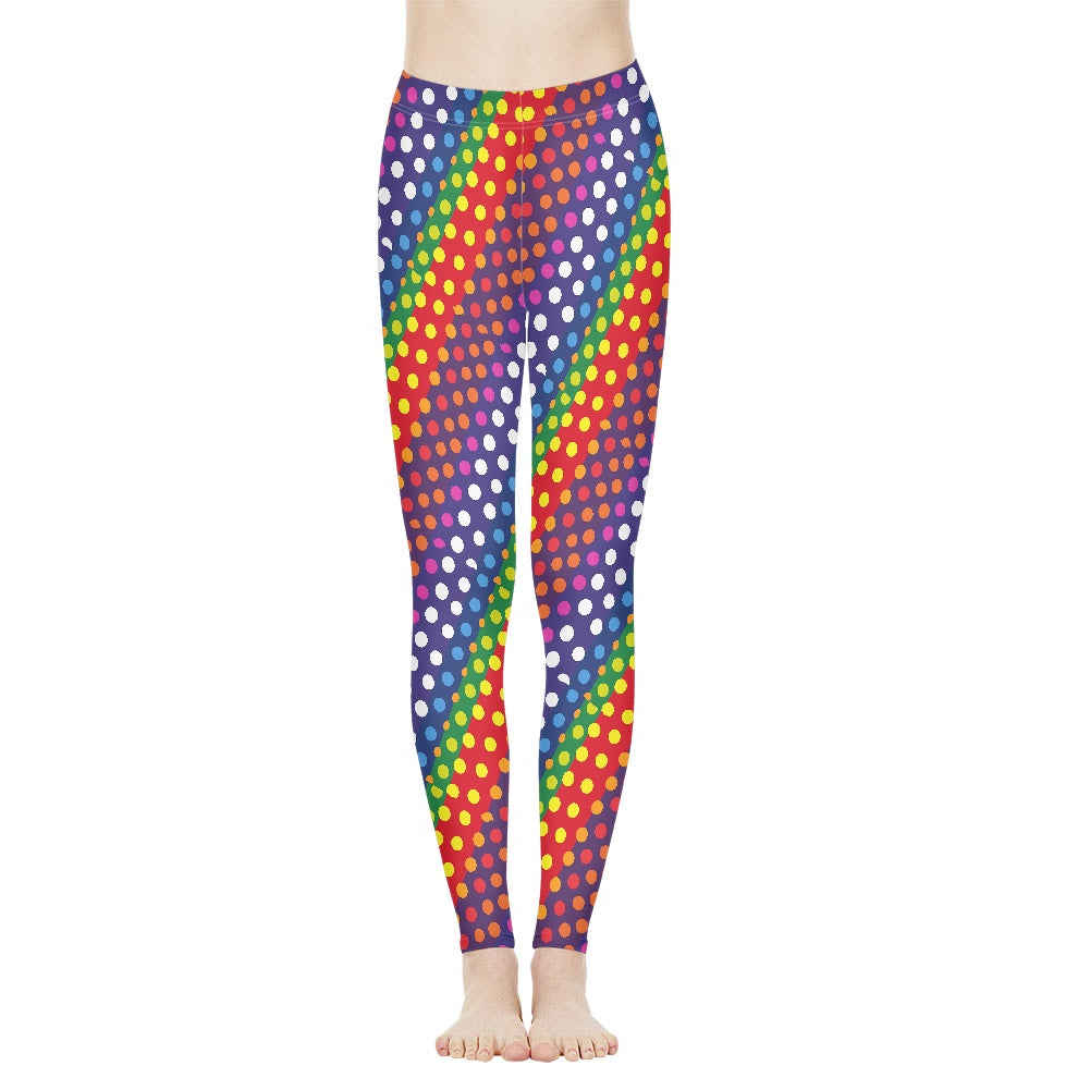 LGBTQ-Friendly Rainbow Polka Dot Long Yoga Pants by Luxtrini white