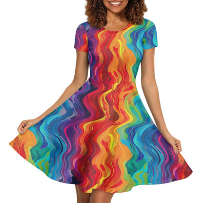 Women Scoop Neck Short Sleeve Ruffle Dress