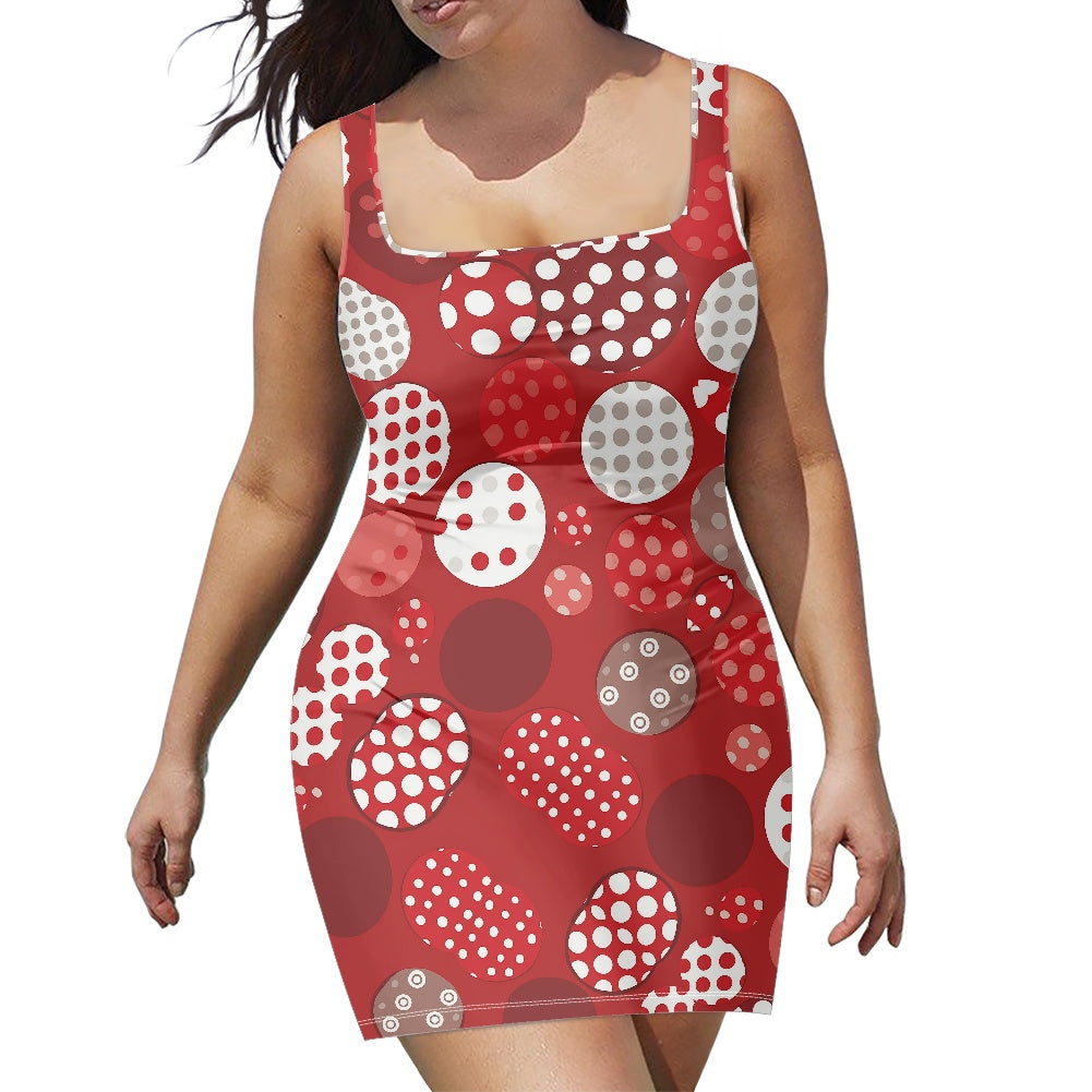 Red Polka Dot Bodycon Sleeveless Dress | Plus Size S-4XL