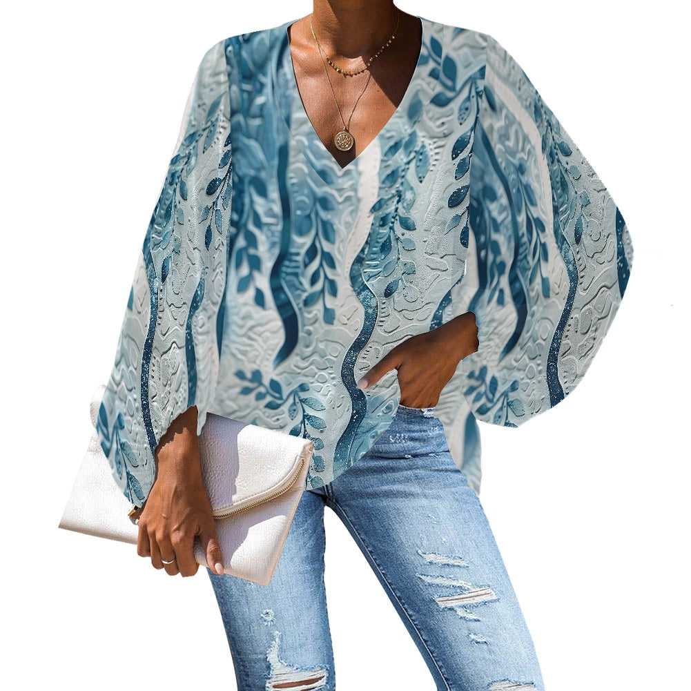 V-Neck Chiffon Puff Sleeve Blouse by Luxtrini 4XL