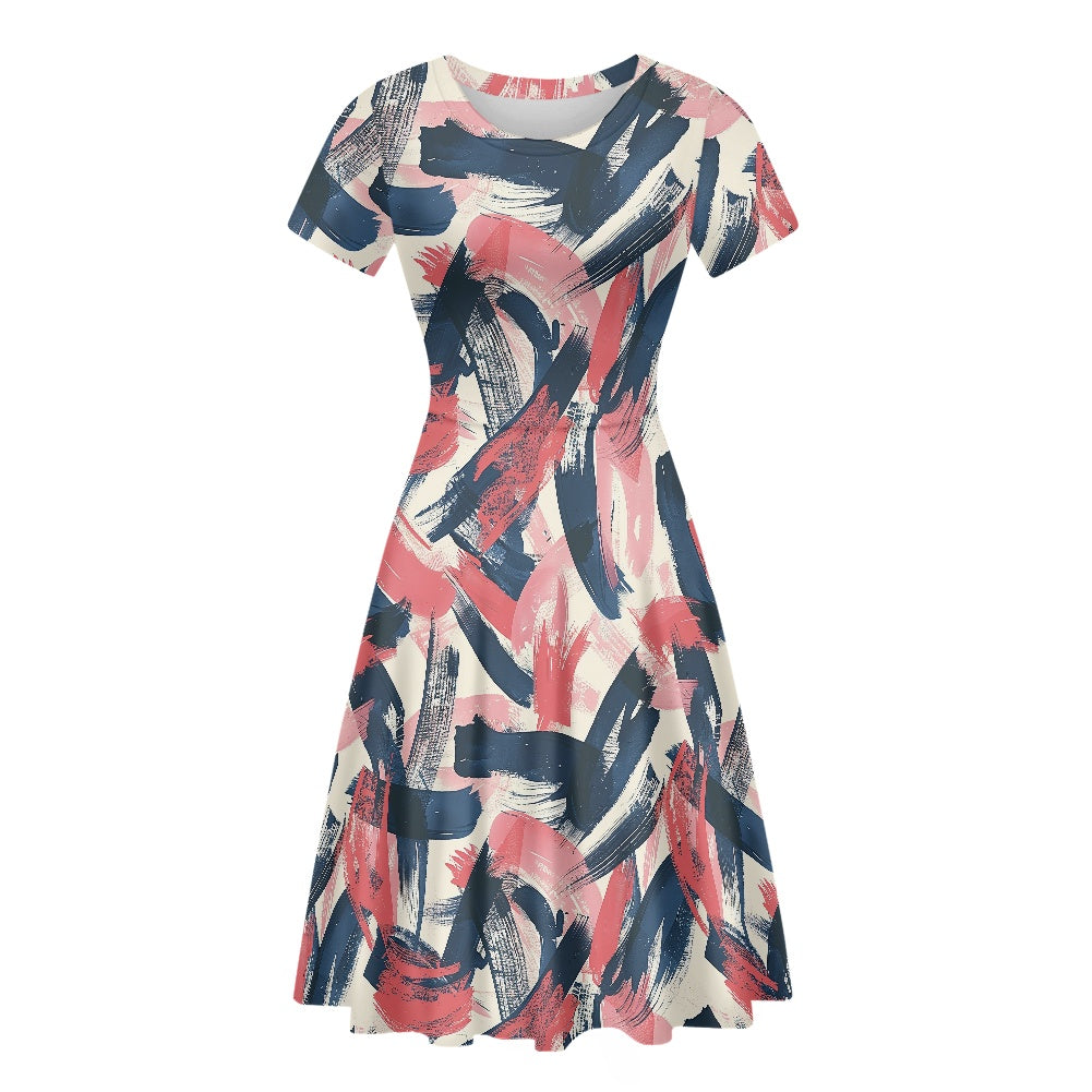Women Scoop Neck Short Sleeve Ruffle Dress white