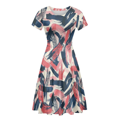 Women Scoop Neck Short Sleeve Ruffle Dress white