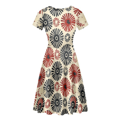 Women Scoop Neck Short Sleeve Ruffle Dress