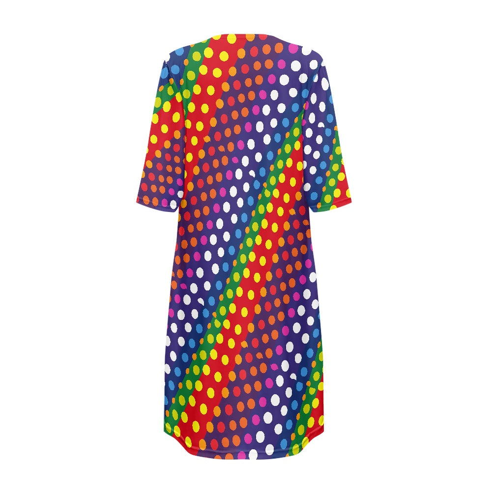 LGBTQ-Friendly Rainbow Polka Dot Versatile Three-Quarter Sleeve Kimono Cover-Up for Beach or Casual Wear by Luxtrini