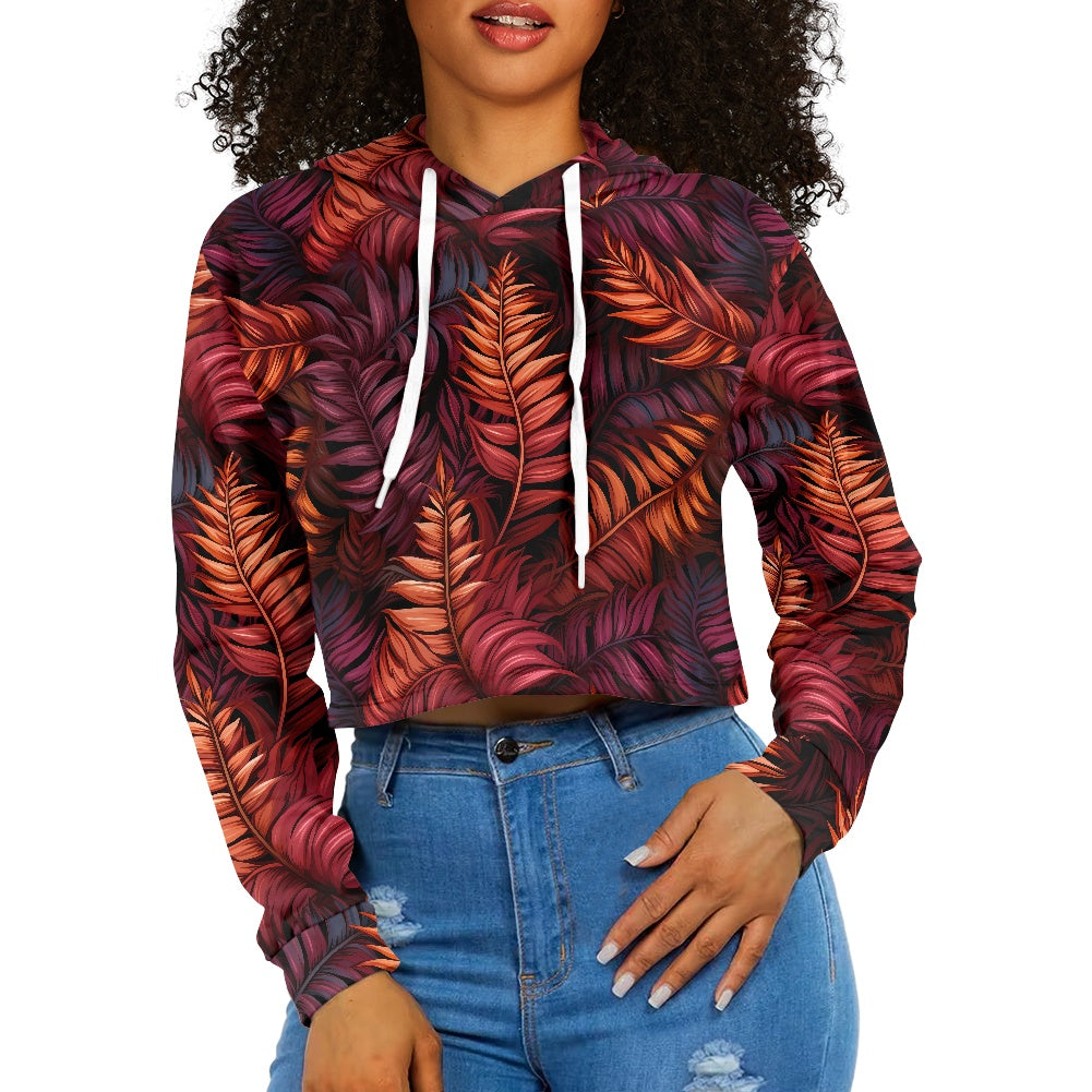 Women's midriff-baring sweatshirt - Red Tropical Passion