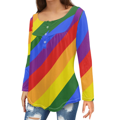 Rainbow Casual round neck long sleeve T-shirt