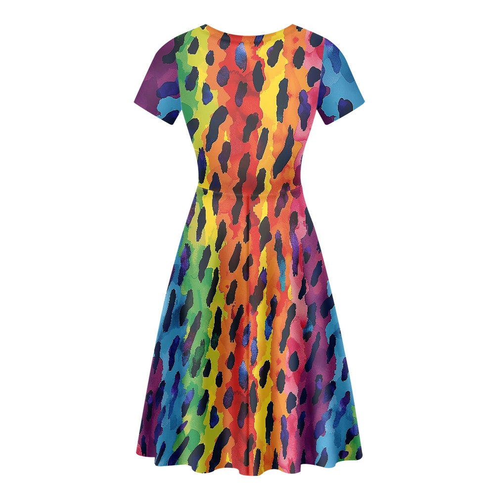 Women Scoop Neck Short Sleeve Ruffle Dress