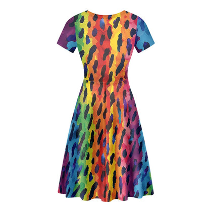 Women Scoop Neck Short Sleeve Ruffle Dress