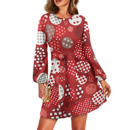 Waist Long Sleeve Tie Dress white