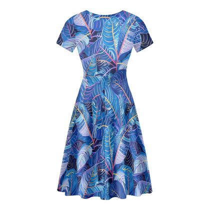 Women Scoop Neck Short Sleeve Ruffle Dress