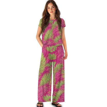 🌿 Tropical Drift Wide-Leg Lounge Set – Made for Comfort. Designed Just for You white