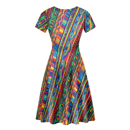 Women Scoop Neck Short Sleeve Ruffle Dress