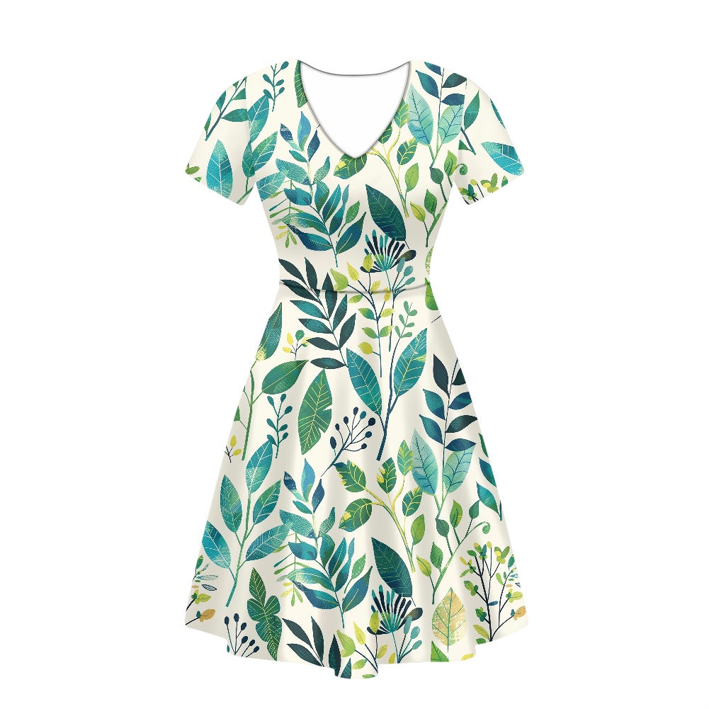Women V-Neck Short Sleeve Ruffle Dress white