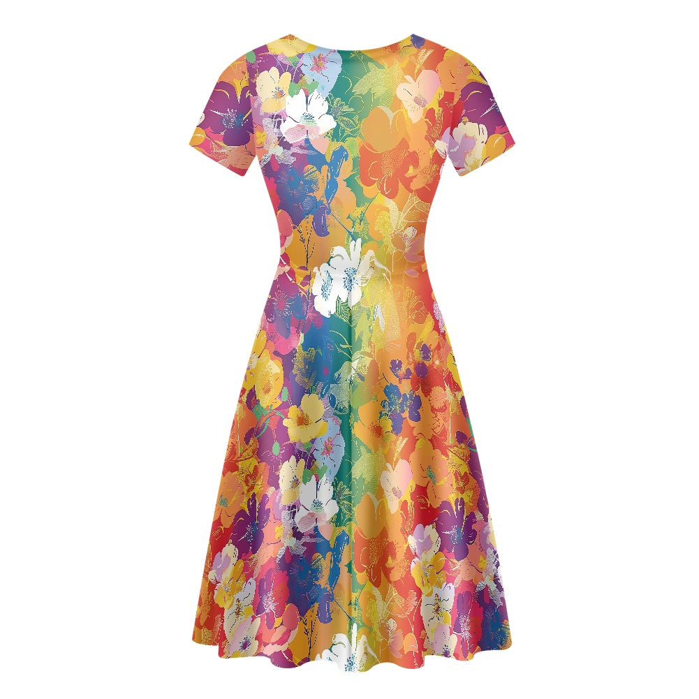 Women Scoop Neck Short Sleeve Ruffle Dress