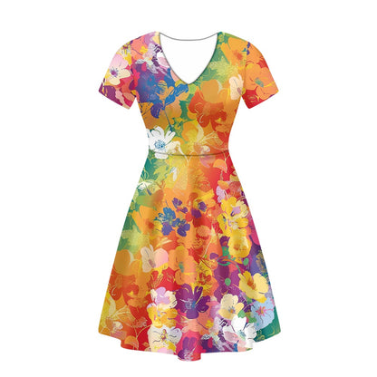 Women V-Neck Short Sleeve Ruffle Dress white