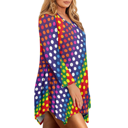 Rainbow Polka Dot Irregular V-neck top and skirt