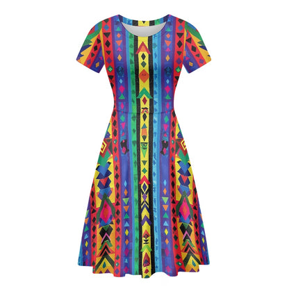Women Scoop Neck Short Sleeve Ruffle Dress white