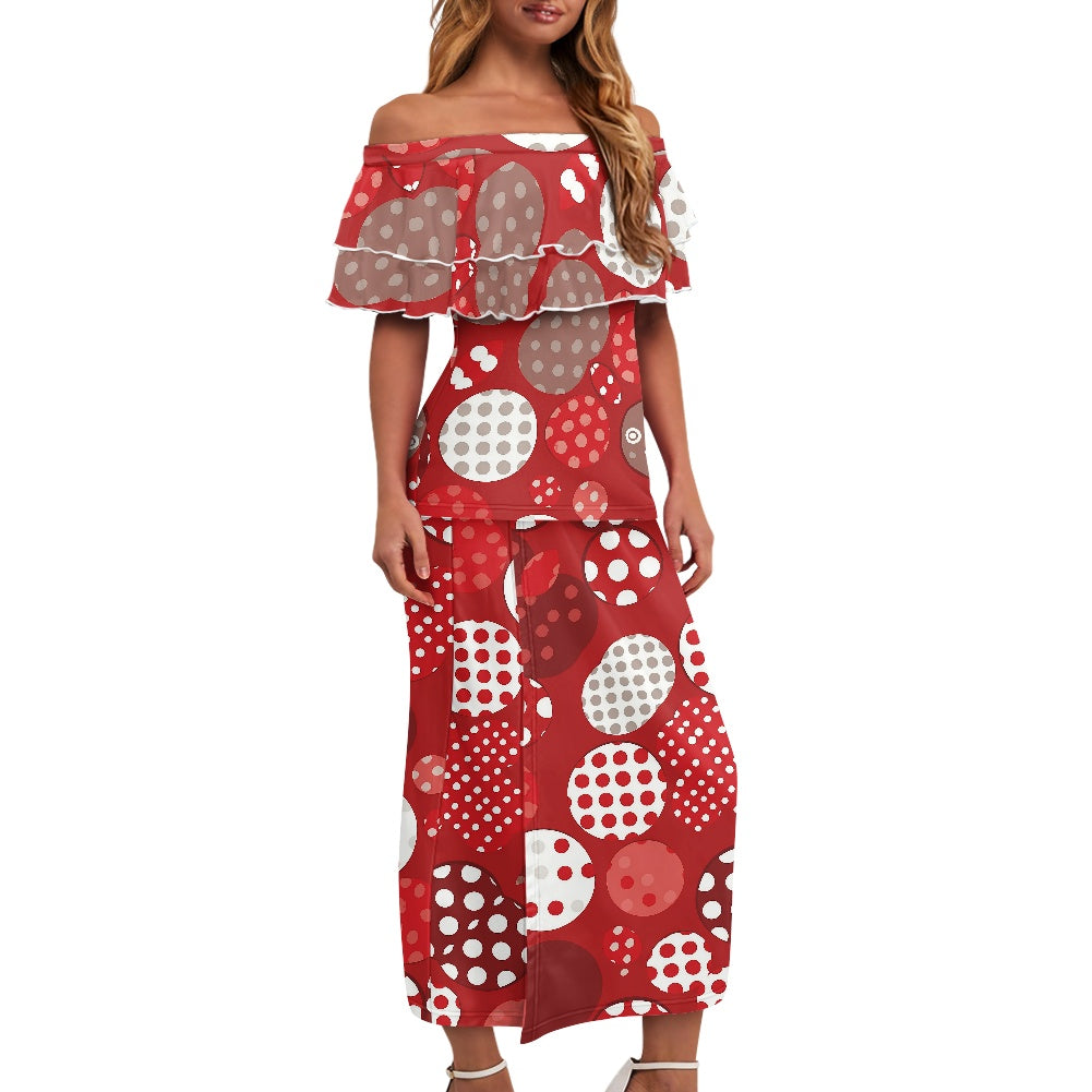 Red Polka Dot Puletasi Style Maxi Dress Set